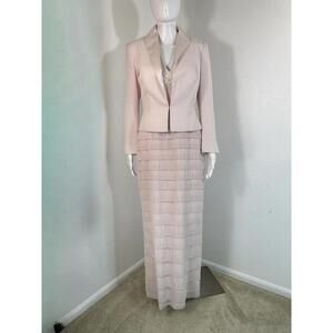 Vtg Daymor Couture Sz 4 Pink Tiered Pleated Chiffon Maxi Dress Easter Wedding